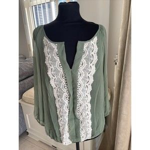 Candies Top Sz XL Green Blouse Lace Front Detail Womens Blouse